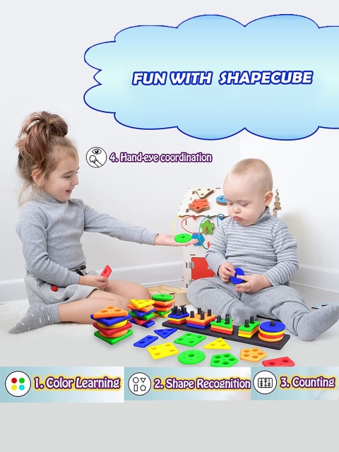 OPINA Kids Geometric Shape Sorter & Stacker Toy - Image 5
