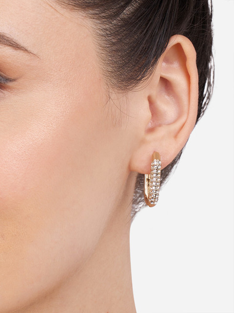 Zaveri Pearls Gold-Plated Stone Studded Contemporary Hoop Earrings - Image 2