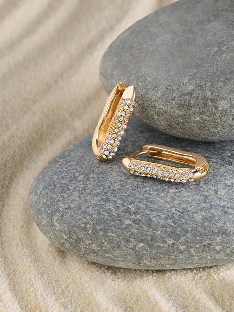 Zaveri Pearls Gold-Plated Stone Studded Contemporary Hoop Earrings