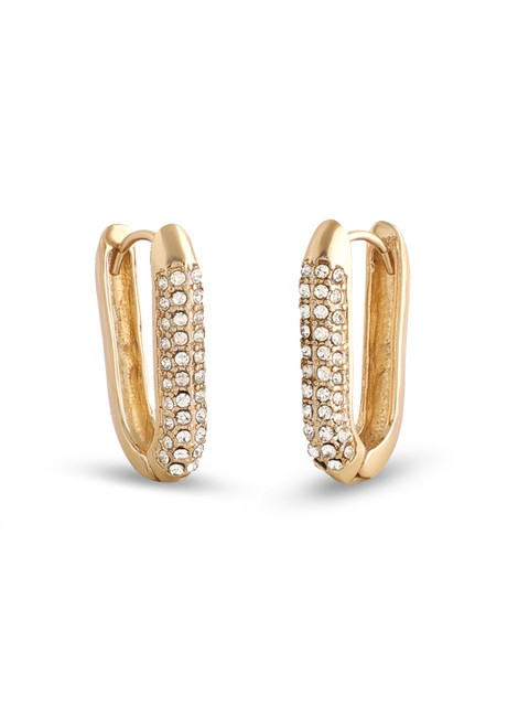 Zaveri Pearls Gold-Plated Stone Studded Contemporary Hoop Earrings - Image 3