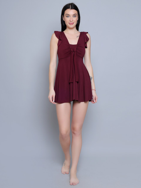 N-Gal Padded 4-Way Stretch Quick Dry One Piece Swimming Dress With Attached Shorts - Image 4