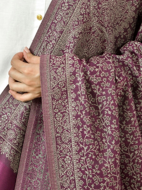 BAISA Floral Woven Design Acrylic & Wool Shawl - Image 2
