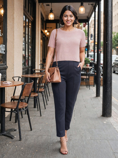 Blissclub Women Comfort Straight Fit High Rise Wrinkle Free Trousers