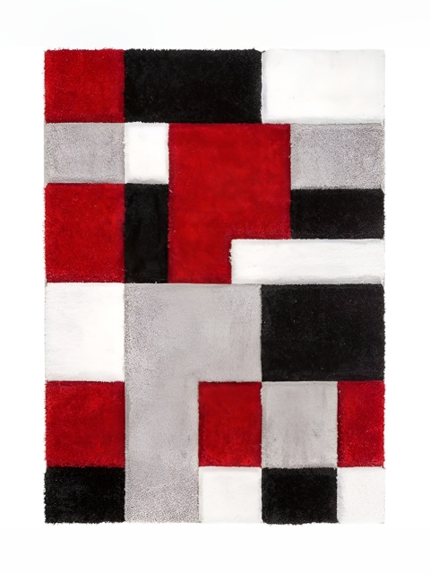 Shopgallery Grey & Red Geometric Anti-Skid Shaggy Carpet - Image 4