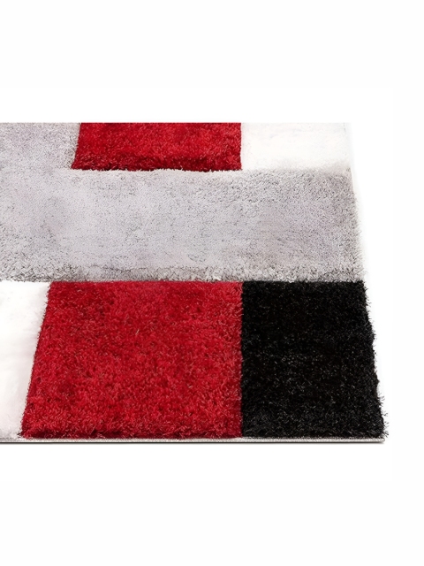 Shopgallery Grey & Red Geometric Anti-Skid Shaggy Carpet - Image 2