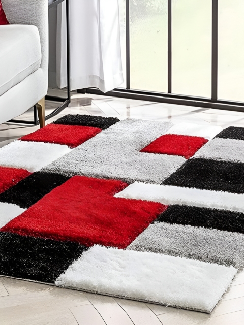 Shopgallery Grey & Red Geometric Anti-Skid Shaggy Carpet - Image 5