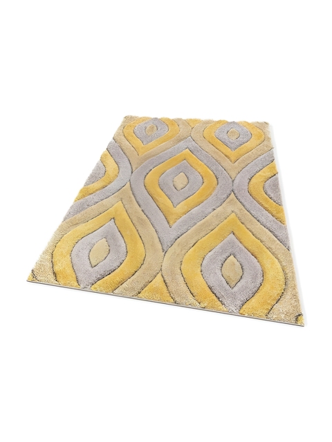 Shopgallery Yellow & Grey Geometric Anti-Skid Shaggy Carpet - Image 5