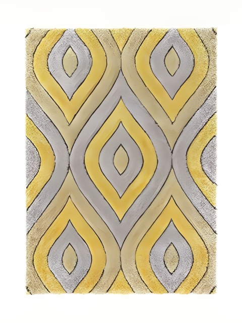 Shopgallery Yellow & Grey Geometric Anti-Skid Shaggy Carpet - Image 4