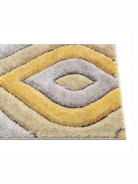Shopgallery Yellow & Grey Geometric Anti-Skid Shaggy Carpet - Image 2