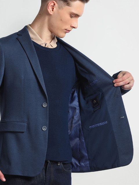 Arrow Men Slim-Fit Notched Lapel Long Sleeves Single Breasted Blazer - Image 6