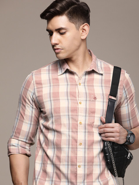 WROGN Slim Fit Checked Corduroy Casual Shirt