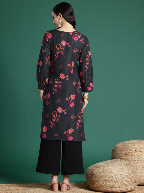 Sangria Puff Sleeves Floral Printed Kurta - Image 5