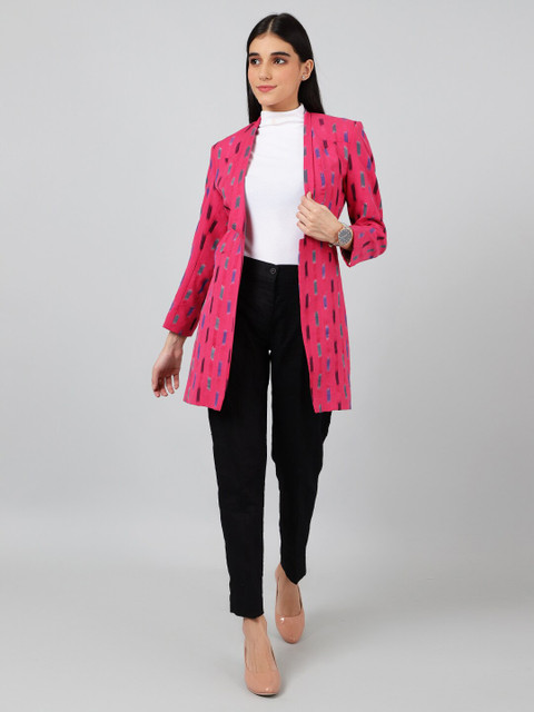 INDOPHILIA Geometric Printed Ikat Satin Cotton Open Front Casual Blazer - Image 5