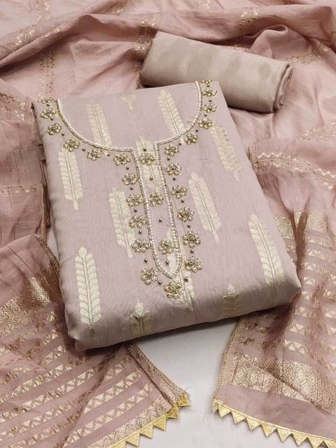 KALINI Woven Design Beads & Stone Banarasi Jacquard Unstitched Dress Material