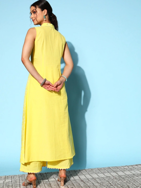 Ahalyaa Floral Embroidered A-Line Kurta With Palazzo - Image 5
