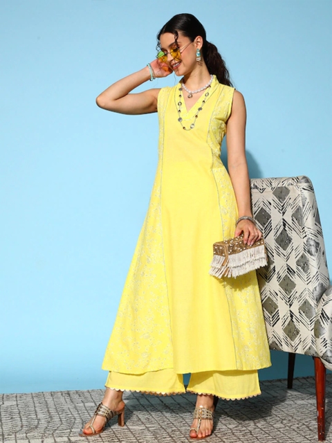 Ahalyaa Floral Embroidered A-Line Kurta With Palazzo - Image 6
