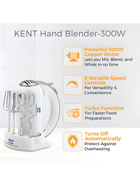 Kent White 300 W 5 Speed Control Hand Blender - Image 2