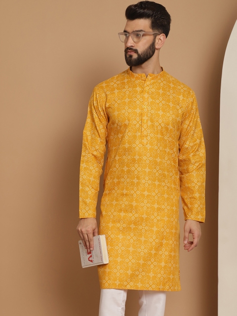 Anouk Men Mustard Yellow Ethnic Motifs Mirror Work Kurta