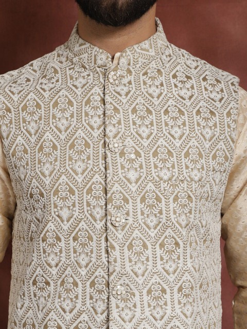 Anouk Metallic Embroidered Mandarin Collar Nehru Jacket - Image 2