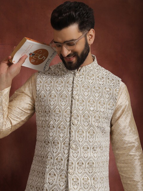 Anouk Metallic Embroidered Mandarin Collar Nehru Jacket - Image 6