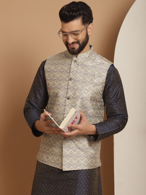 Anouk Grey Woven Design Mandarin Collar Nehru Jacket - Image 6