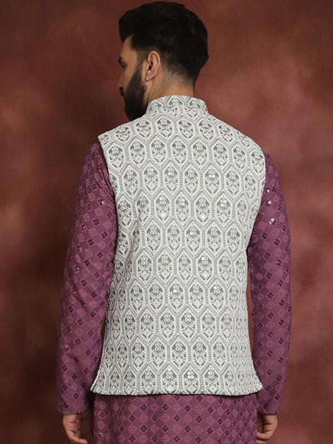 Anouk Green Embroidered Mandarin Collar Nehru Jacket - Image 4