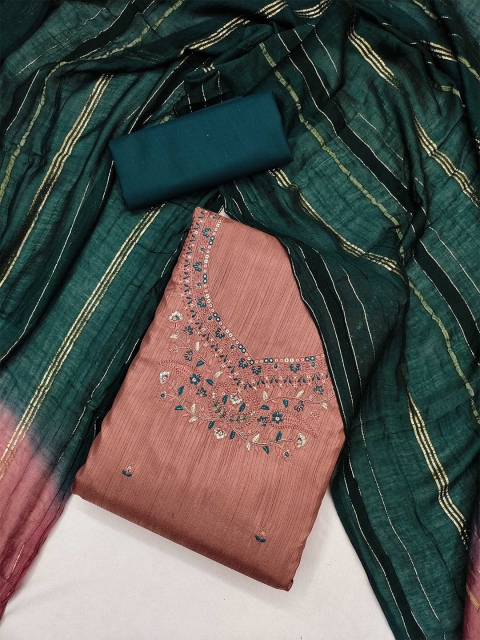 KALINI Ethnic Motifs Embroidered Mirror Work Detail Unstitched Dress Material