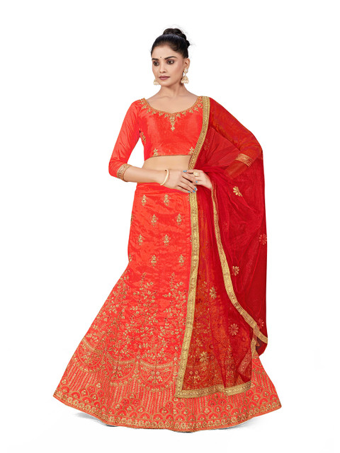MANVAA Embroidered Semi-Stitched Lehenga & Unstitched Blouse With Dupatta