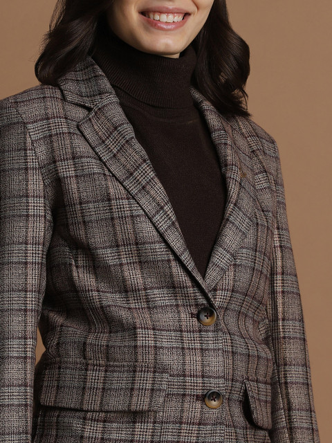 Allen Solly Woman Checked Single-Breasted Formal Blazers - Image 2