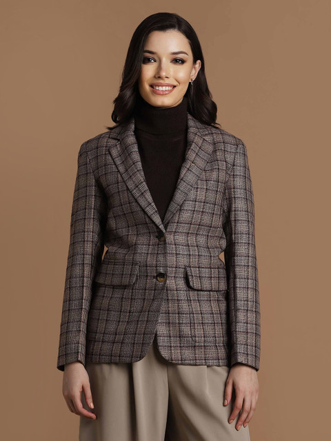 Allen Solly Woman Checked Single-Breasted Formal Blazers
