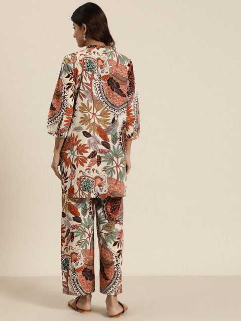HERE&NOW Women Printed Pure Cotton Ethnic Co-Ords Set - Image 5
