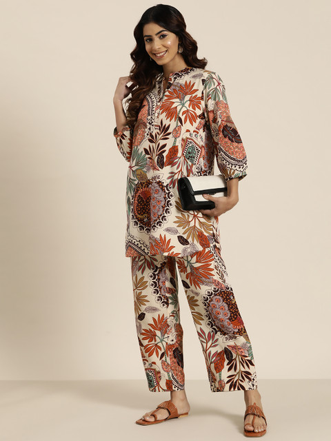 HERE&NOW Women Printed Pure Cotton Ethnic Co-Ords Set - Image 6