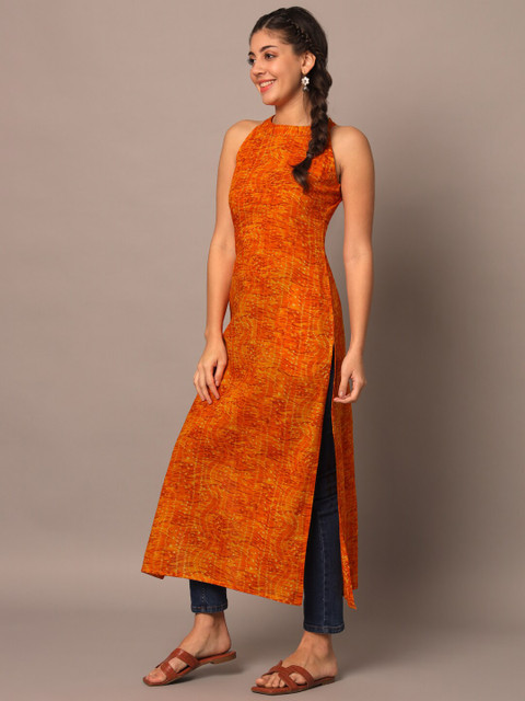 Meeranshi Bandhani Printed Halter Neck Cotton Straight Kurta - Image 3