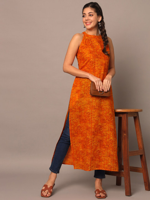 Meeranshi Bandhani Printed Halter Neck Cotton Straight Kurta - Image 5