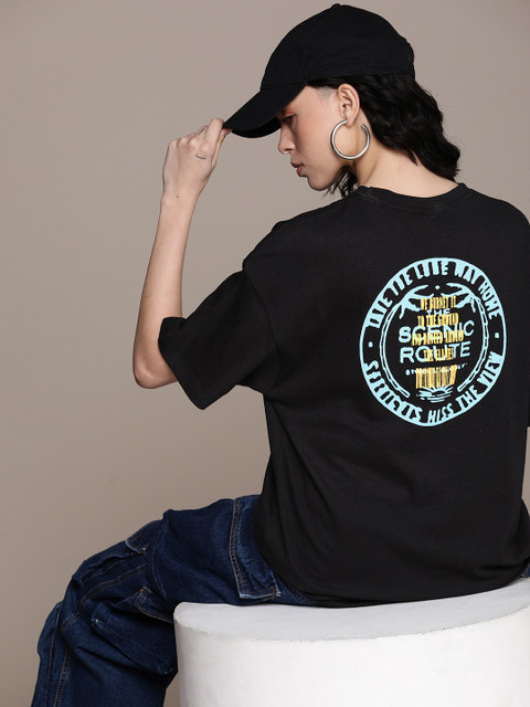 The Roadster Lifestyle Co. Typography Printed Drop-Shoulder Sleeves Oversized T-shirt
