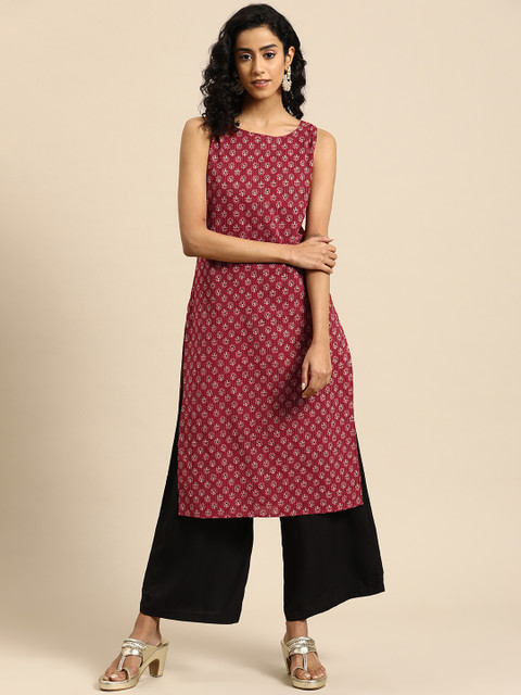 anayna Women Ethnic Motifs Printed Kantha Work Dobby Kurta