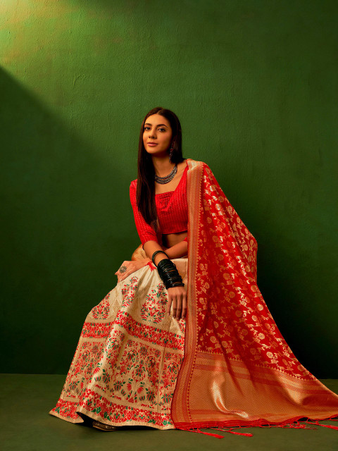Sangria Woven Design Silk Semi-Stitched Lehenga Choli