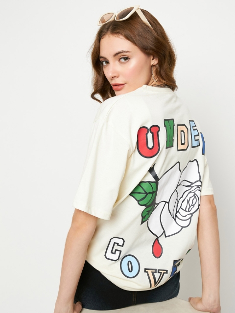 Skidlers Women Typography Back Printed Pure Cotton Oversized T-shirt