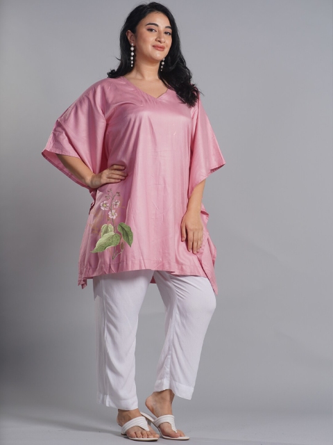 LetsDressUp Plus Size Floral Printed V-Neck Kaftan Kurti - Image 5
