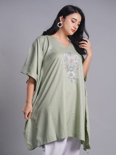 LetsDressUp Plus Size Floral Printed V-Neck Kaftan Kurti - Image 3