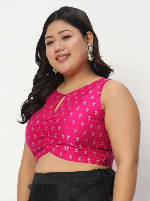 studio rasa Plus Size Block Printed Saree Blouse - Image 4