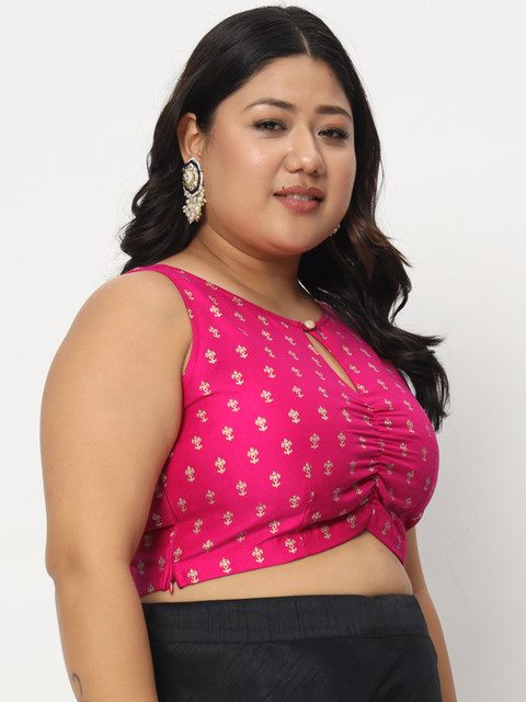 studio rasa Plus Size Block Printed Saree Blouse - Image 3