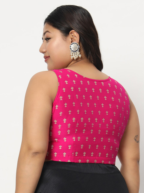 studio rasa Plus Size Block Printed Saree Blouse - Image 5