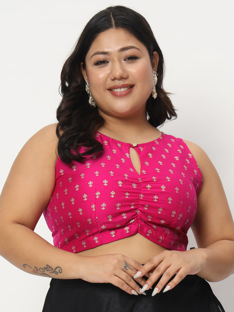 studio rasa Plus Size Block Printed Saree Blouse