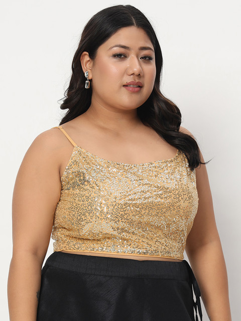 studio rasa Plus Size Embroidered Saree Blouse - Image 3