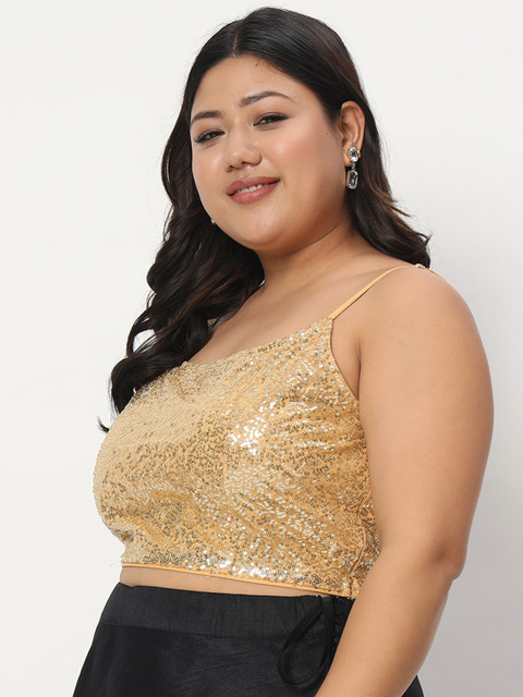 studio rasa Plus Size Embroidered Saree Blouse - Image 4