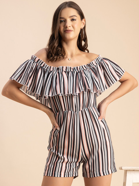 Moomaya Off-Shoulder Striped Playsuit