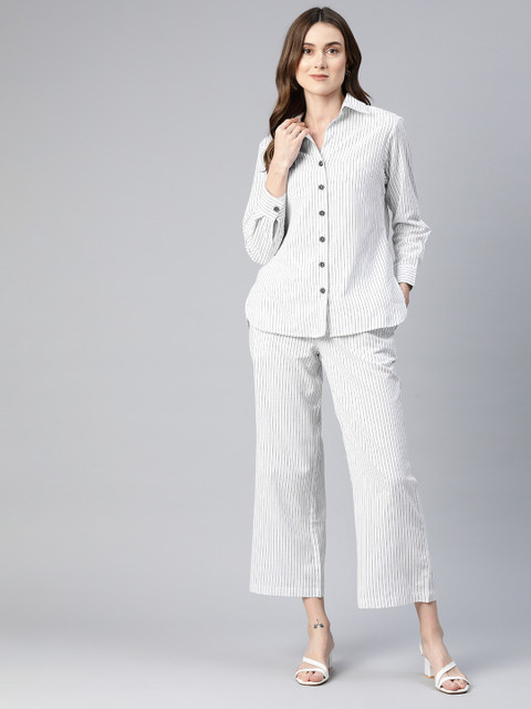 Cottinfab Women Striped Cotton Shirt with Trousers