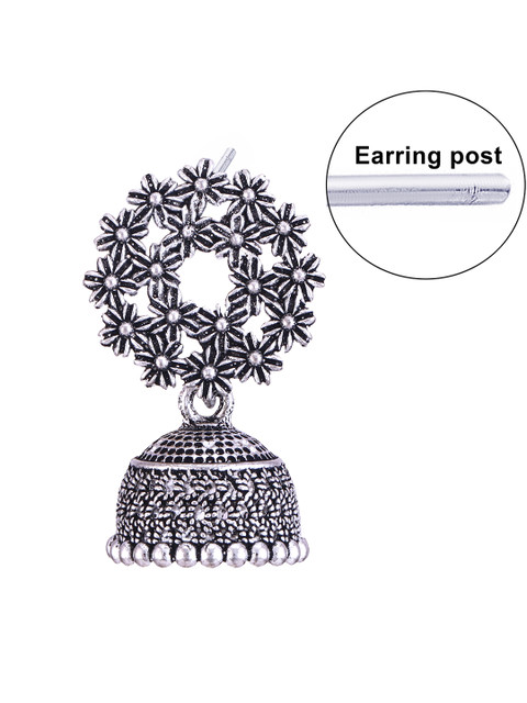 MEENAZ Set Of 4 Silver-Plated Oxidised Peacock Shaped Jhumkas - Image 5