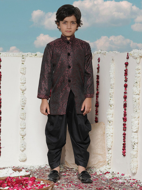 JBN Creation Boys Woven Design Mandarin Collar Sherwani